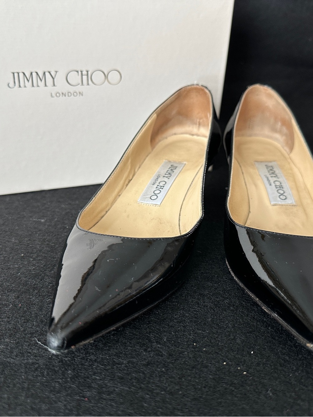 Jimmy Choo Black Patent Leather Kitten Heel.  Size 35.
